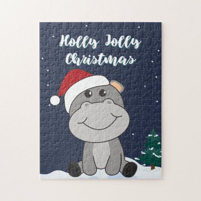 Hippo Merry Christmas Winter Animals Hippos Jigsaw Puzzle (Vertical)