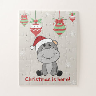 Hippo Merry Christmas Winter Animals Hippos Jigsaw Puzzle