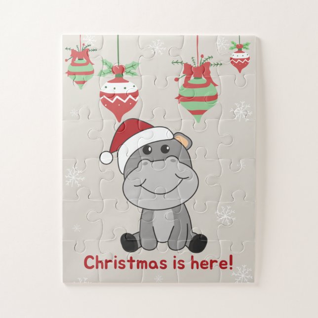 Hippo Merry Christmas Winter Animals Hippos Jigsaw Puzzle (Vertical)