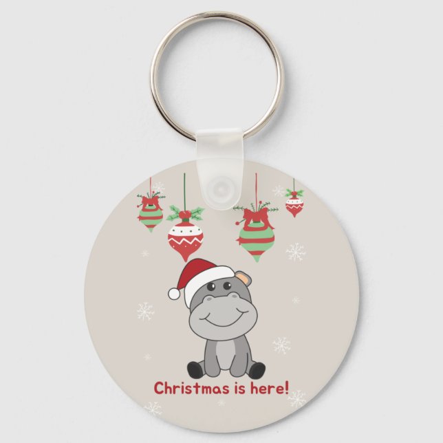 Hippo Merry Christmas Winter Animals Hippos Keycha Keychain (Front)