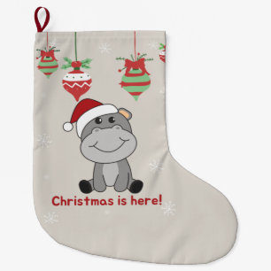 Hippo Merry Christmas Winter Animals Hippos Large Large Christmas Stocking