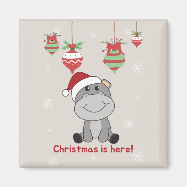 Hippo Merry Christmas Winter Animals Hippos Magnet (Front)