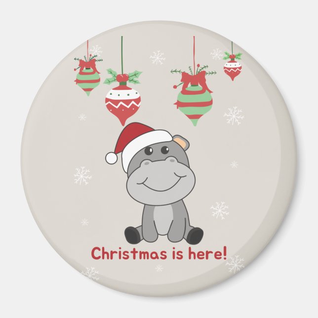 Hippo Merry Christmas Winter Animals Hippos Magnet (Front)