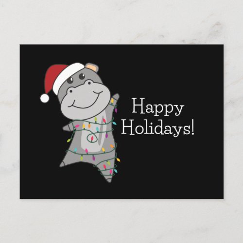Hippo Merry Christmas Winter Animals Hippos Postca Postcard