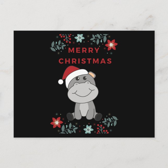Hippo Merry Christmas Winter Animals Hippos Postcard (Front)
