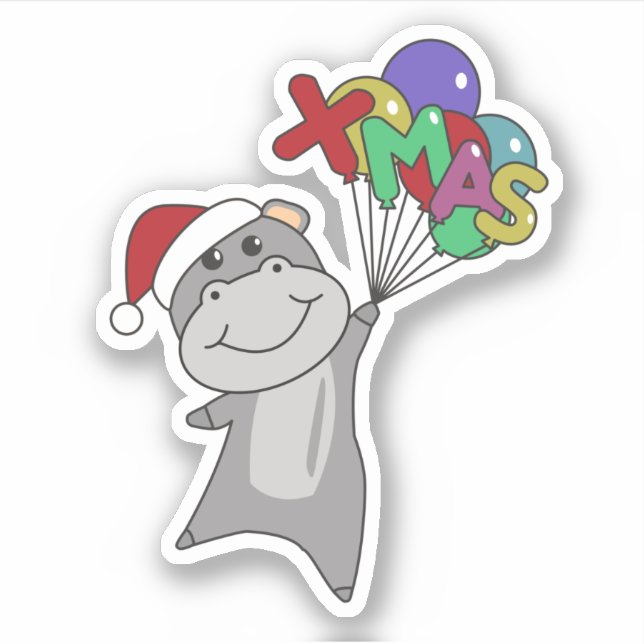 Hippo Merry Christmas Winter Animals Hippos Sticke Sticker (Front)