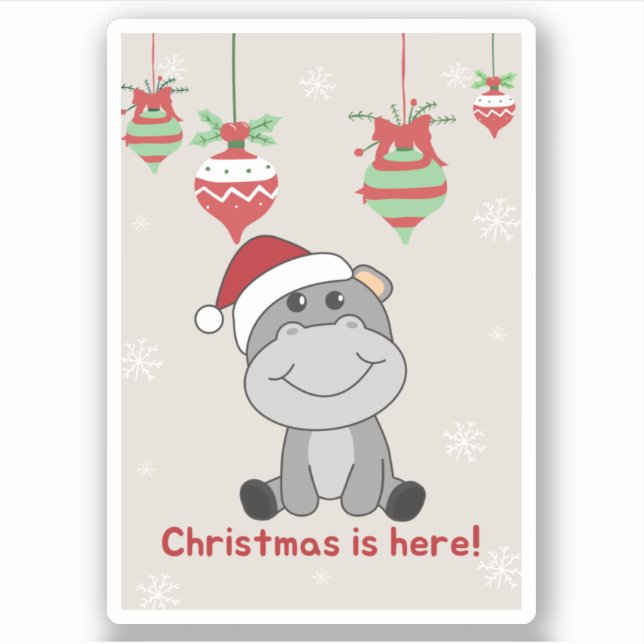 Hippo Merry Christmas Winter Animals Hippos Sticke Sticker (Front)