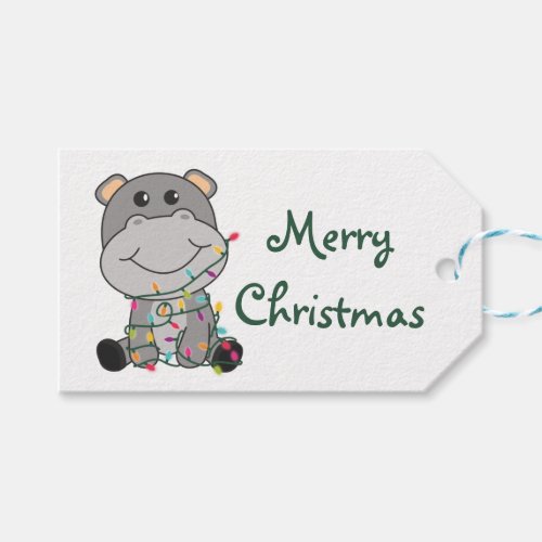 Hippo Merry Christmas Winter Animals Hippos Trucke Gift Tags