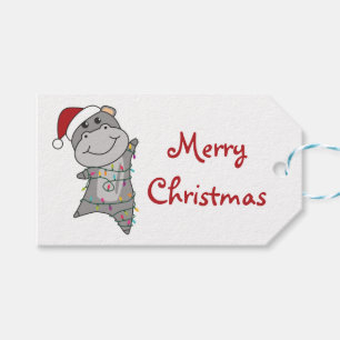 Hippo Merry Christmas Winter Animals Hippos Trucke Gift Tags