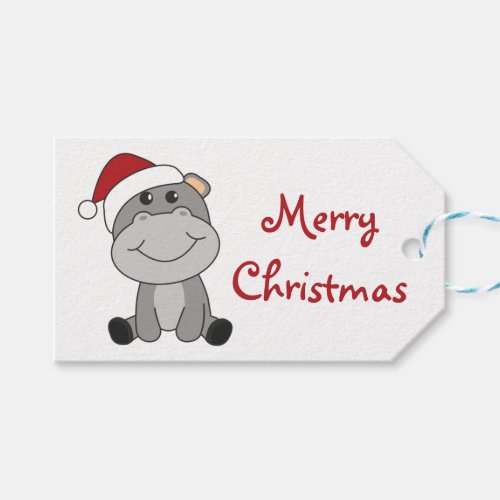 Hippo Merry Christmas Winter Animals Hippos Trucke Gift Tags