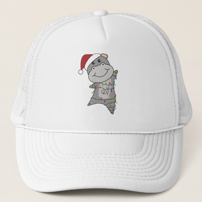 Hippo Merry Christmas Winter Animals Hippos Trucker Hat (Front)
