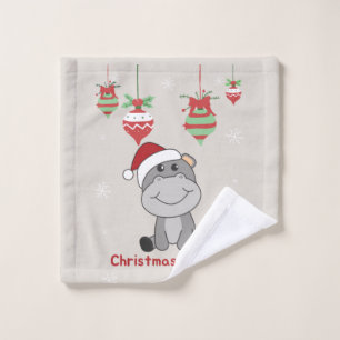 Hippo Merry Christmas Winter Animals Hippos Wash C Cloth