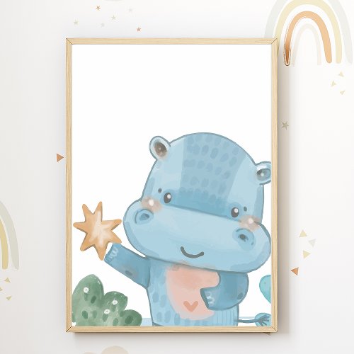 Hippo Nursery Poster Animal Kids Room Decor