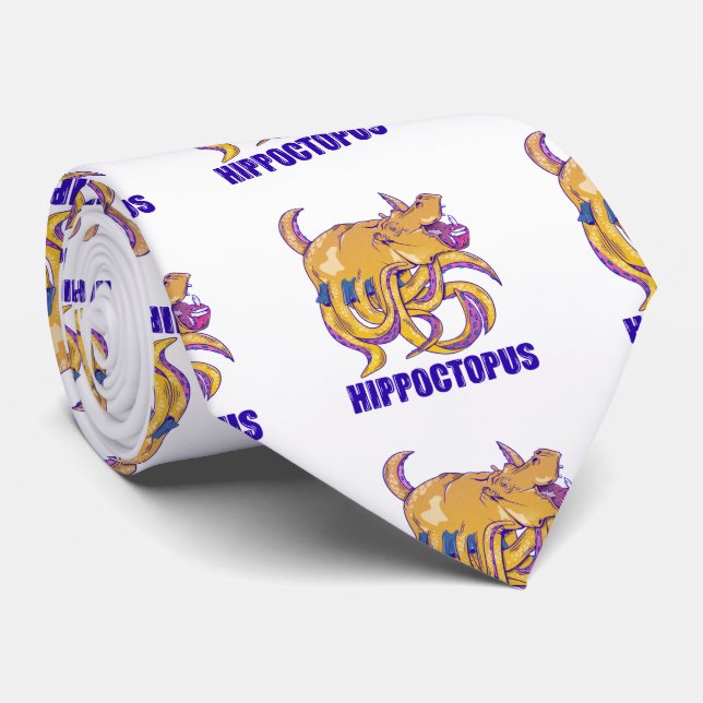Hippo Octopus Strange creature Neck Tie (Rolled)