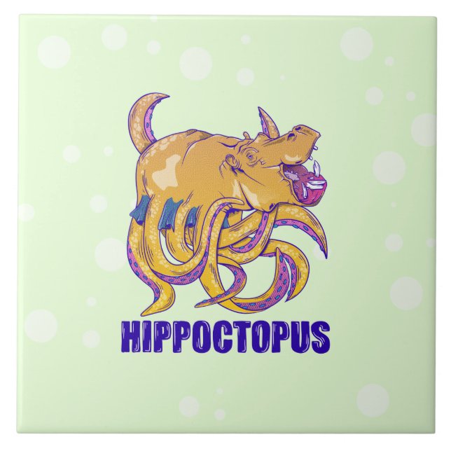Hippo octopus weird animal ceramic tile (Front)