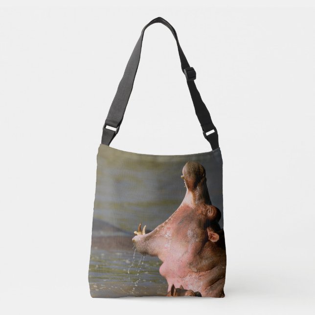 Hippo open his mouth in the pond. Serengeti Africa Crossbody Bag (Front)