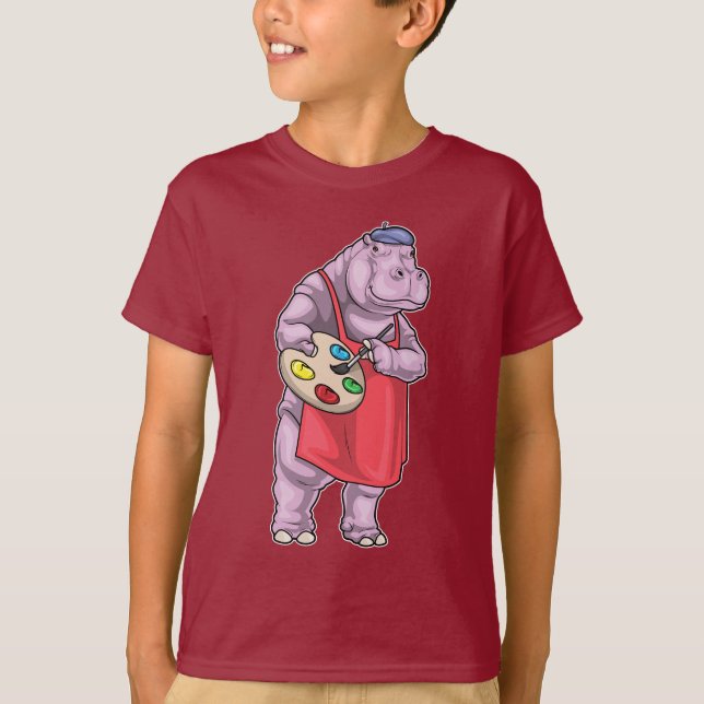Hippo Painter Paint brush Painting T-Shirt (Front)