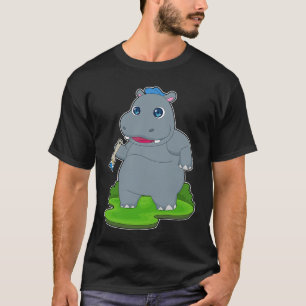 Hippo Painter Paintbrush Painting T-Shirt