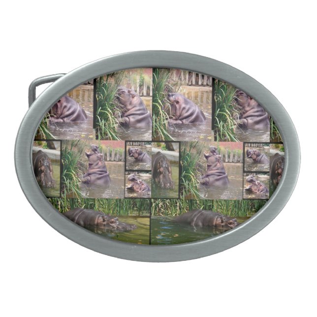 Hippo Photo Collage, Belt Buckle (Front)