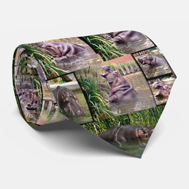 Hippo Photo Collage, Neck Tie (Rolled)