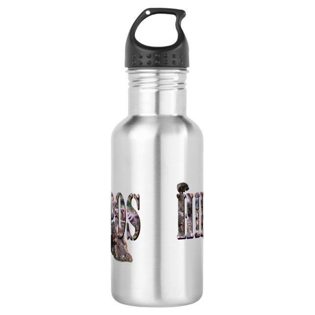 Hippo Picture Logo With Hippos, Stainless Steel Water Bottle (Front)
