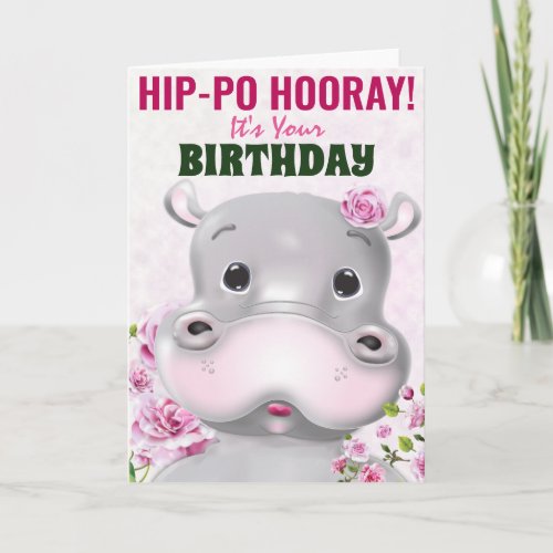Hippo Pink Floral Girl Birthday
