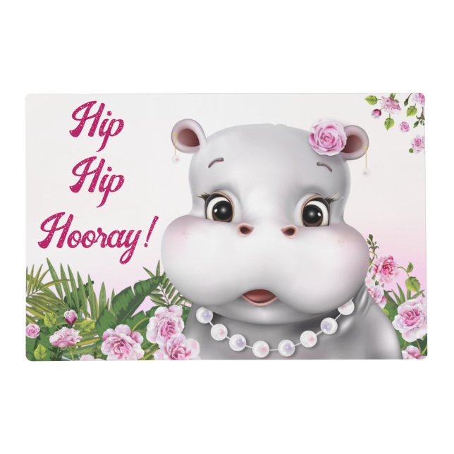Hippo Pink Floral Placemat (Front)