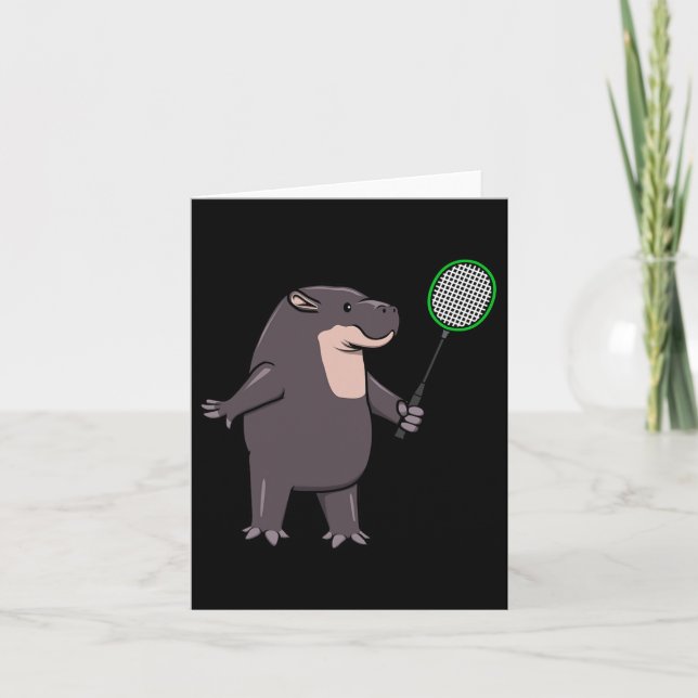 Hippo Playing Badminton Hob  Card (Front)