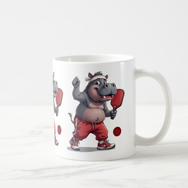 Hippo Playing Pickleball, Funny Hippopotamus Coffee Mug (Right)
