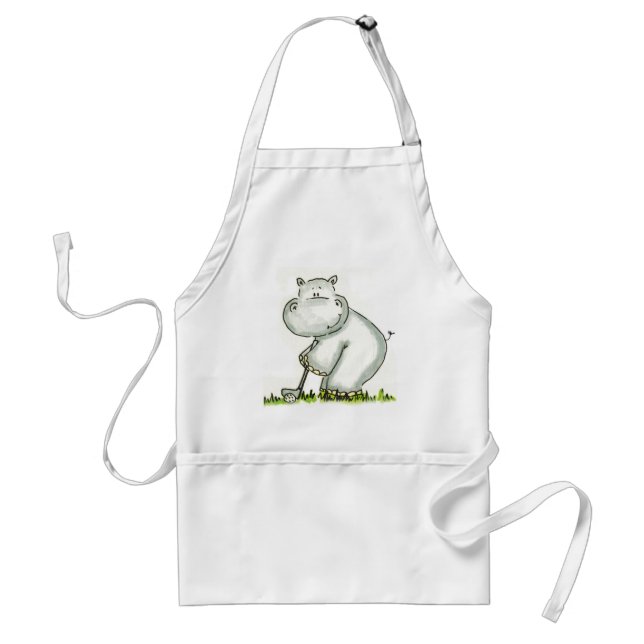 Hippo plays Golf Adult Apron (Front)