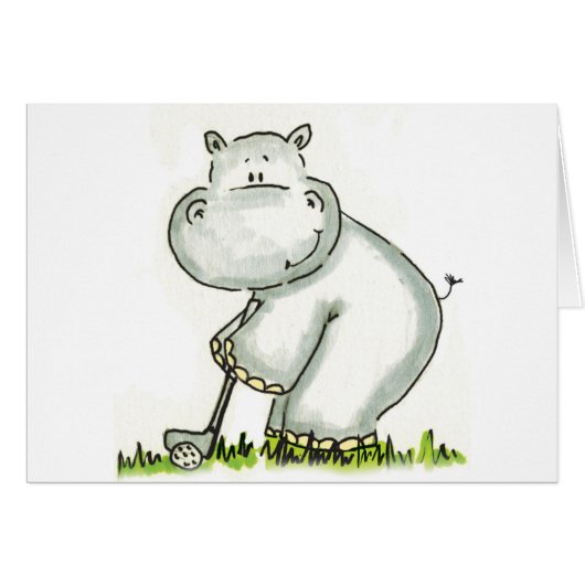 Hippo plays Golf Cards (Front Horizontal)