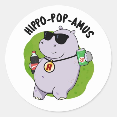 Hippo_pop_amus Funny Hippo Soda Pop Pun Classic Round Sticker