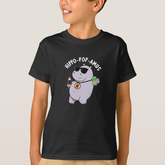 Hippo-pop-amus Funny Hippo Soda Pop Pun Dark BG T-Shirt (Front)