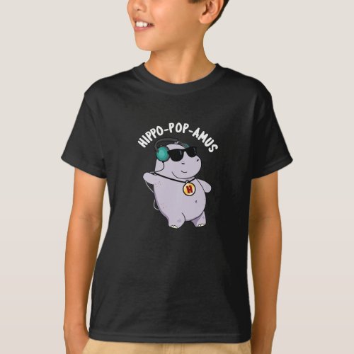 Hippo_pop_amus Funny Pop Music Hippo Pun Dark BG T_Shirt