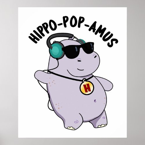 Hippo_pop_amus Funny Pop Music Hippo Pun  Poster