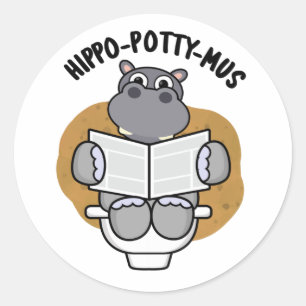 Hippo-potty-mus Funny Animal Hippo Pun Classic Round Sticker