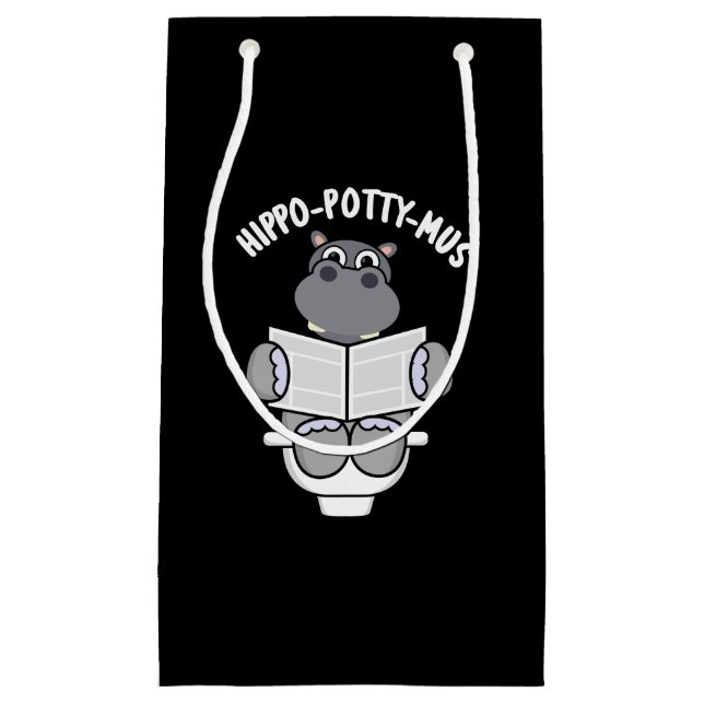 Hippo-potty-mus Funny Animal Hippo Pun Dark BG Small Gift Bag (Front)