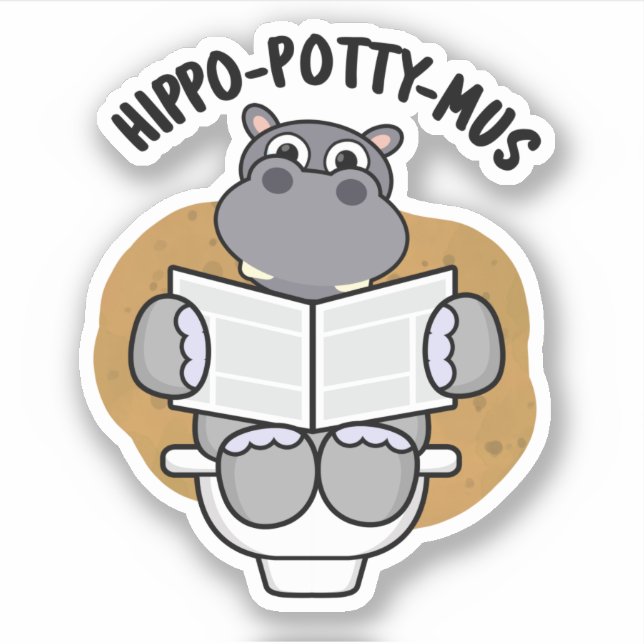 Hippo-potty-mus Funny Animal Hippo Pun  Sticker (Front)