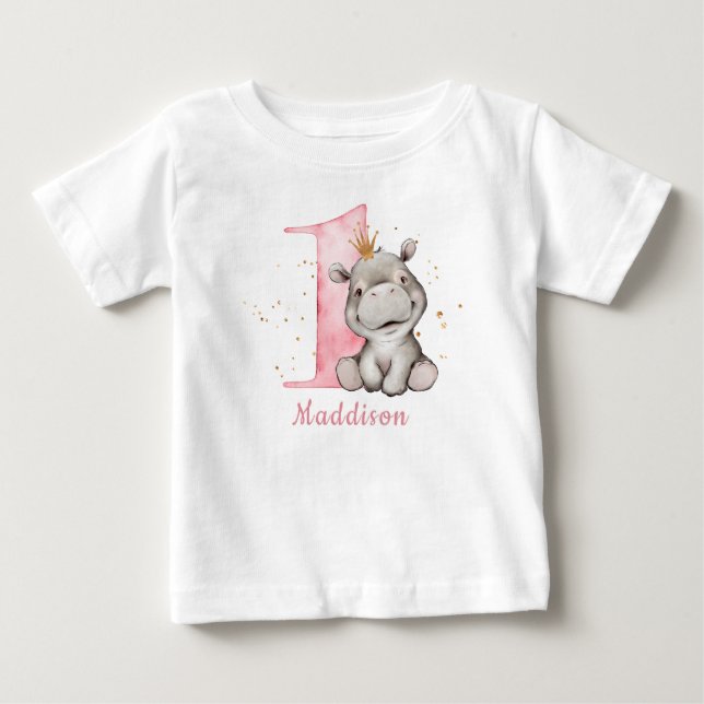 Hippo Princess Baby Girl 1st Birthday T-Shirt (Front)