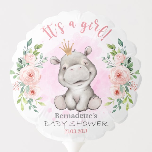 Hippo Princess Girl Birthday Baby Shower Party Bal Balloon (Back)