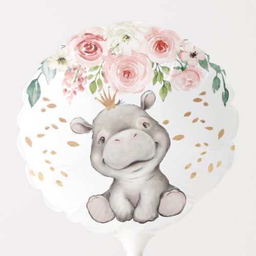 Hippo Princess Girl Birthday Baby Shower Party Balloon