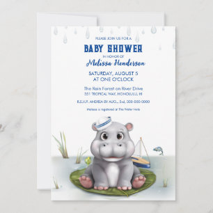 Hippo River Adventure Boy Baby Shower Invitation