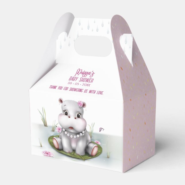 Hippo River Adventure Girl Baby Shower Favor Boxes (Front Side)