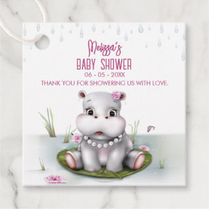 Hippo River Adventure Girl Baby Shower Favor Tags