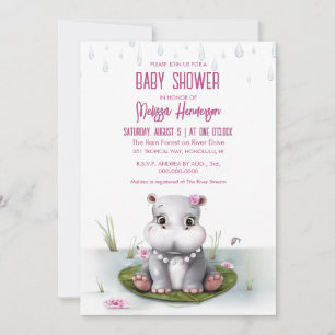 Hippo River Adventure Girl Baby Shower Invitation