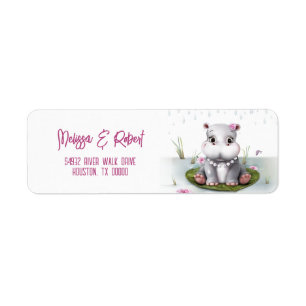 Hippo River Adventure Girl Baby Shower Label