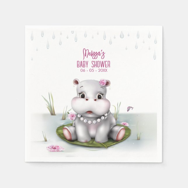 Hippo River Adventure Girl Baby Shower Napkins (Front)
