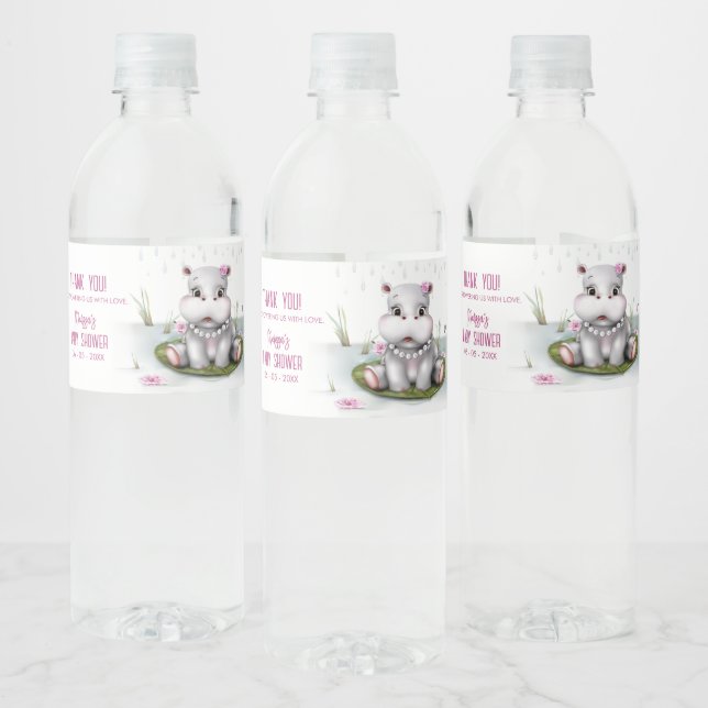Hippo River Adventure Girl Baby Shower Water Bottle Label (Bottles)
