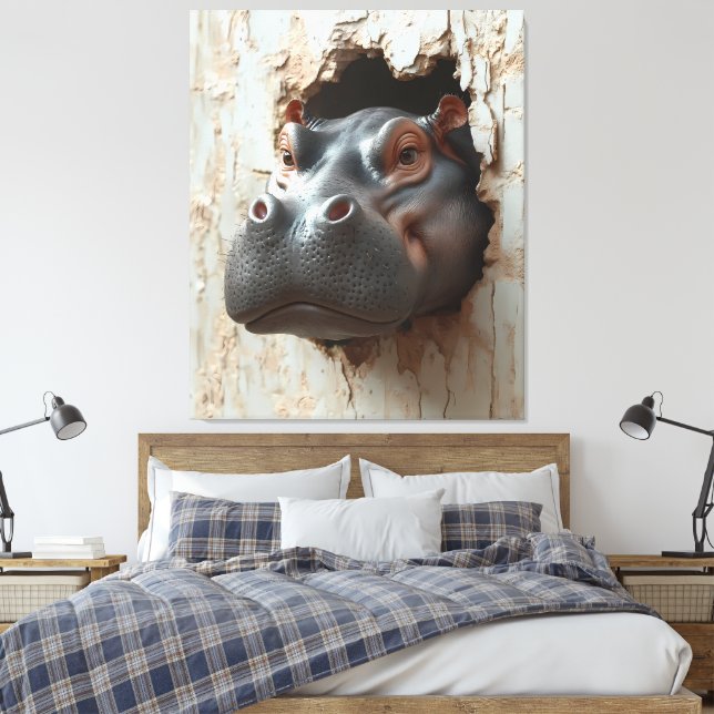 Hippo’s Grand Entrance – 3D Effect Wall Art  (Insitu(Bedroom))