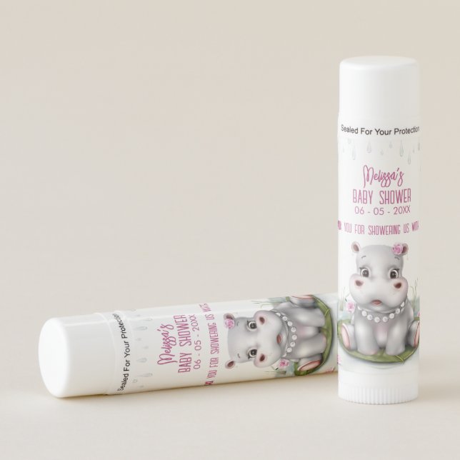 Hippo Safari Adventure Pink Floral Baby Shower Lip Balm (Front)
